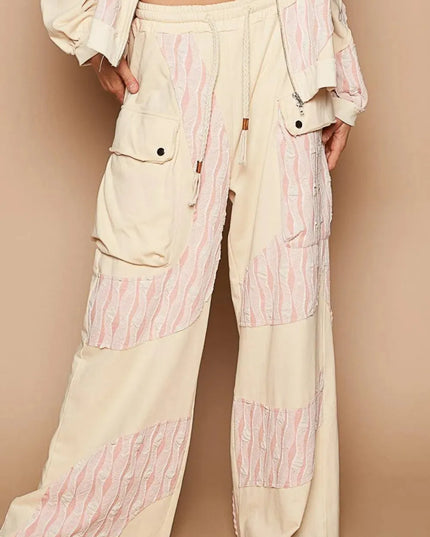 POL Crochet Contrast Drawstring Wide Leg Pants