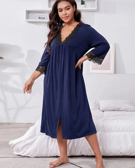 Plus Size Lace Detail V-Neck Lounge Dress