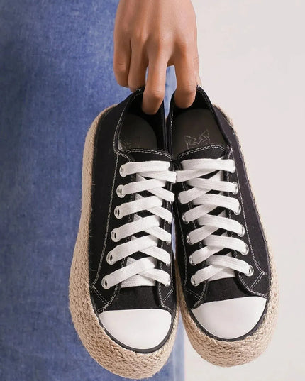 Chic Woven Espadrille Lace-Up Sneakers