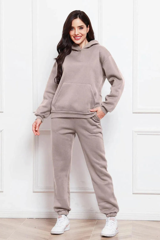 Casual Drop Shoulder Hoodie and Jogger Set