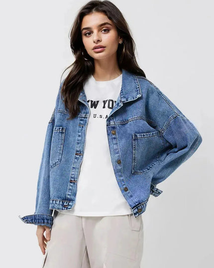 Pocketed Button Up Long Sleeve Denim Top - ShopEasier