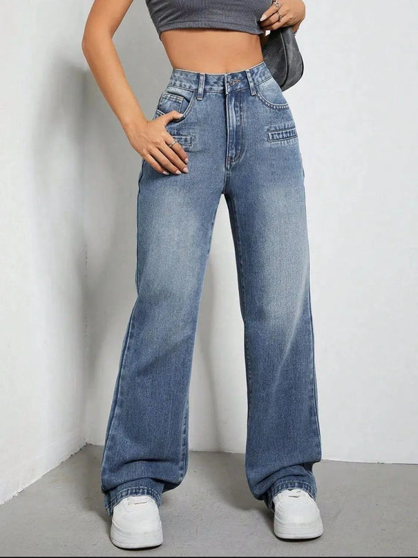 High Rise Wide Leg Jeans with Pockets - ShopEasier