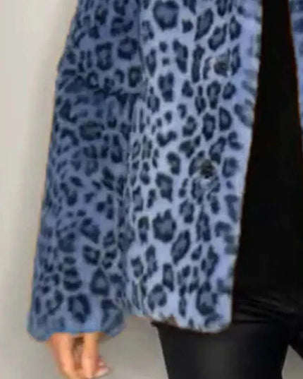 Full Size Leopard Furry Collared Neck Long Sleeve Coat - ShopEasier