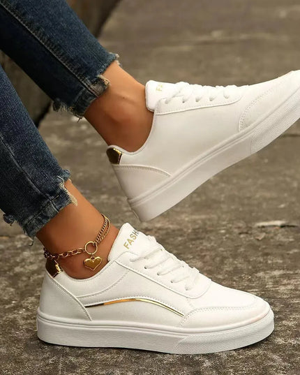 PU Leather Round Toe Flat Sneakers