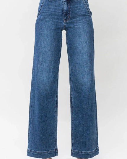 Judy Blue Full Size Double Button Wide Leg Jeans - ShopEasier