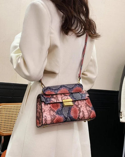 PU Leather Snakeskin Print Crossbody Bag