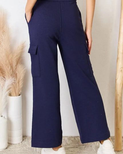 Relaxed Fit Wide-Leg Cargo Pants with Drawstring