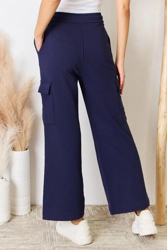 Relaxed Fit Wide-Leg Cargo Pants with Drawstring