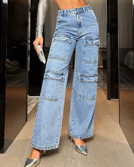 Wide Leg High Waist Jeans with Pockets - ShopEasier