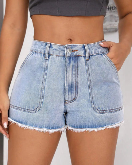 Distressed Pocketed Denim Cutoff Shorts