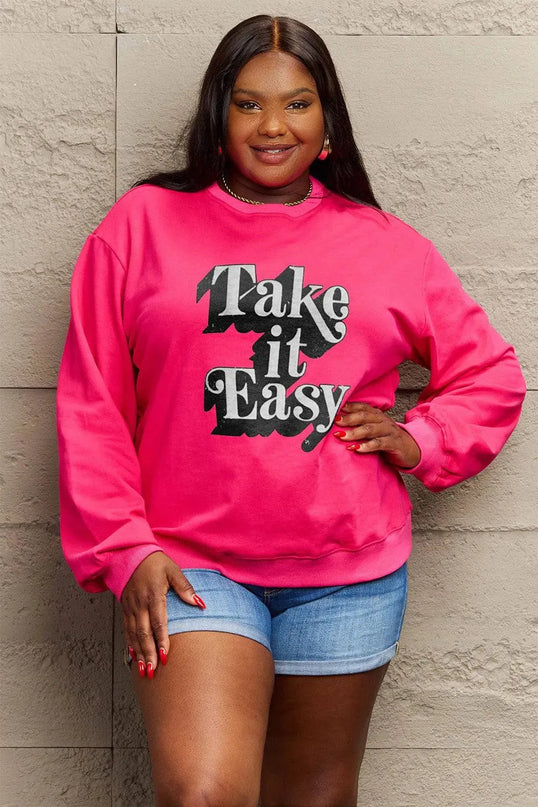 Simply Love Full Size TAKE IT EASY Graphic Sweatshirt - ShopEasier