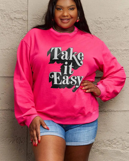 Simply Love Full Size TAKE IT EASY Graphic Sweatshirt - ShopEasier