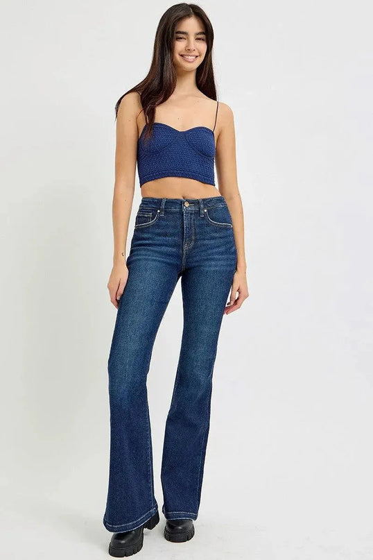 RISEN Full Size High Rise Flare Jeans with Pockets - ShopEasier