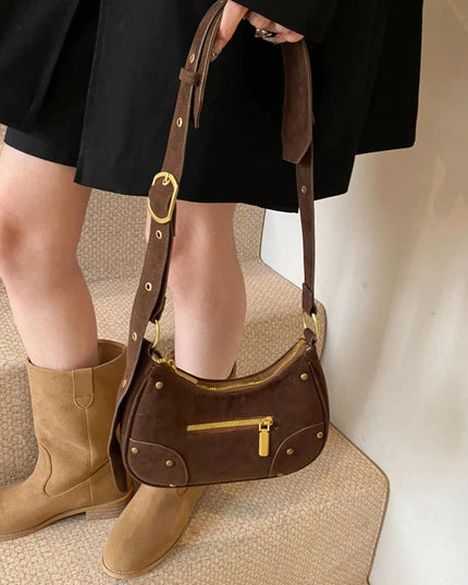 Suede Adjustable Strap Shoulder Bag