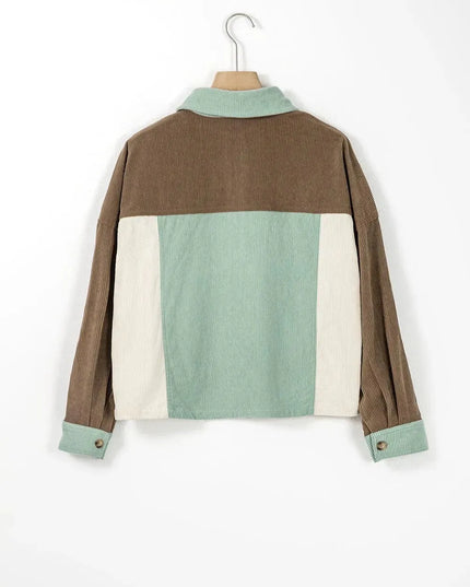 Pocketed Color Block Collared Neck Jacket - ShopEasier