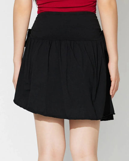 Asymmetrical Hem Mini Skirt with Side Tie Detail