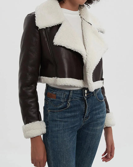 Collared Neck Long Sleeve Plush Cropped Jacket - ShopEasier