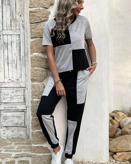 Conjunto de pantalón jogger y top con mangas raglán y bloques de color