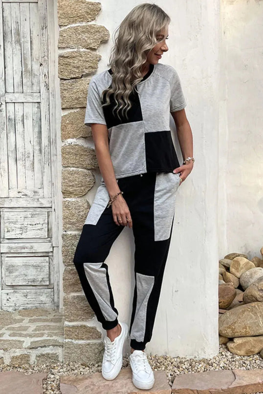 Conjunto de pantalón jogger y top con mangas raglán y bloques de color