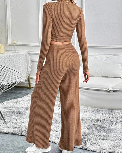 Chic Tied Long Sleeve Top and Pants Ensemble