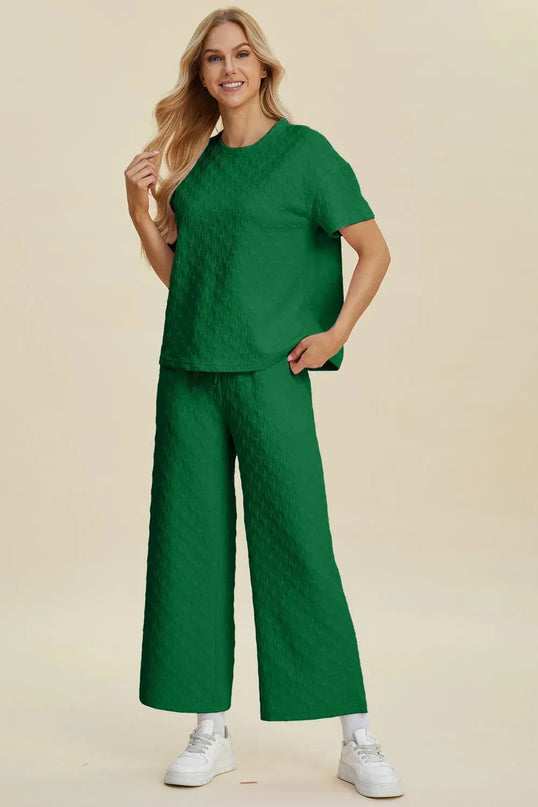 Textured Comfort Two-Piece Top and Pants Set with Pockets