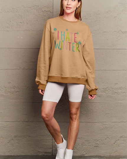 Simply Love Full Size I HATE WINTER Dropped Shoulder Sweatshirt - ShopEasier