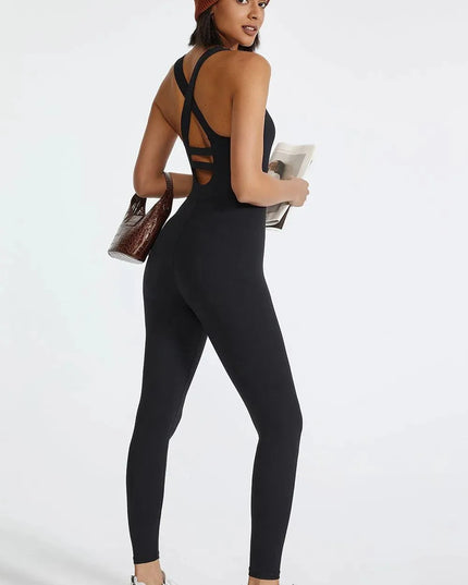 Crisscross Back Wide Strap Active Jumpsuit - ShopEasier