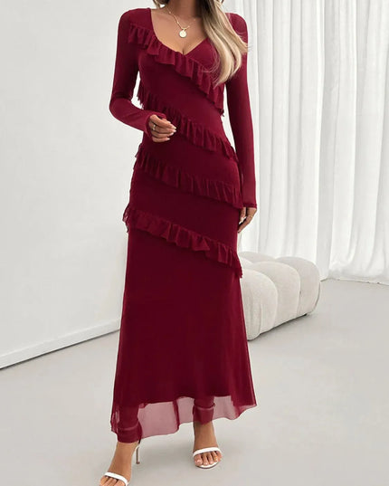 Devine Ruffled Surplice Long Sleeve Maxi Dress