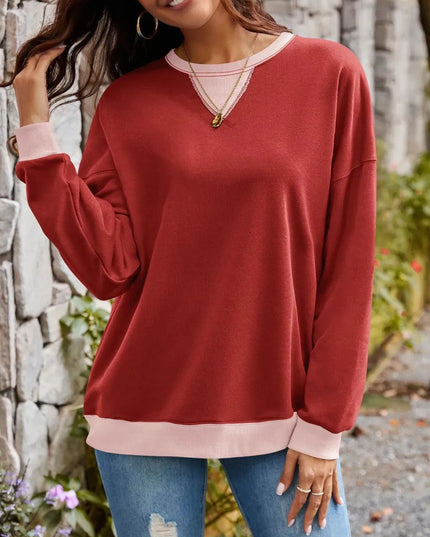 Contrast Lovelet Round Neck Long Sleeve Pullover