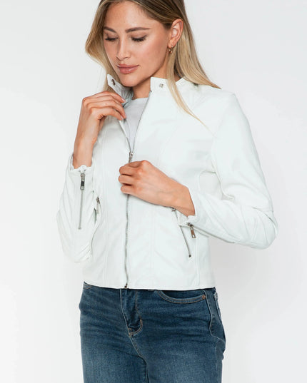 Snobbish PU Leather Zip Up Jacket with Pockets - ShopEasier