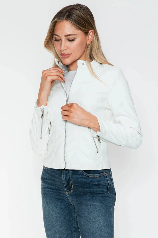 Snobbish PU Leather Zip Up Jacket with Pockets - ShopEasier