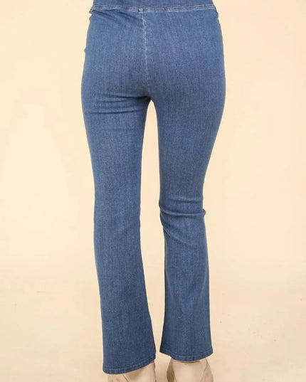 VERY J Washed Denim Stretchy Crossover Waist Leggings - ShopEasier