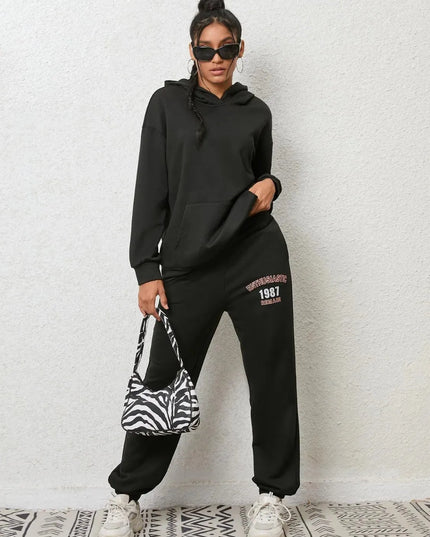 Graphic Print Hoodie and Jogger Set