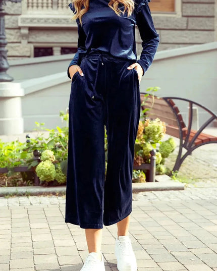 Luxurious Velvet Long Sleeve Lounge Set with Drawstring Pants