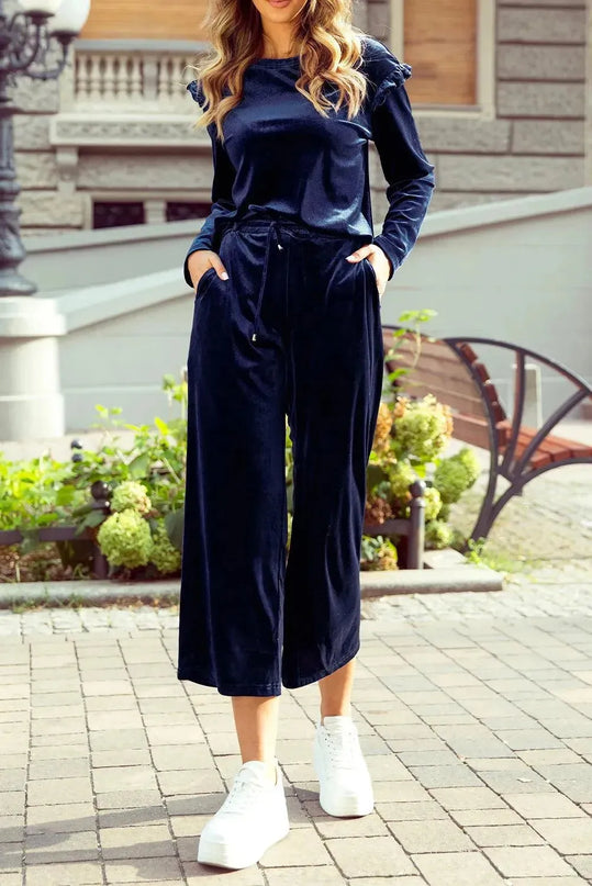 Luxurious Velvet Long Sleeve Lounge Set with Drawstring Pants