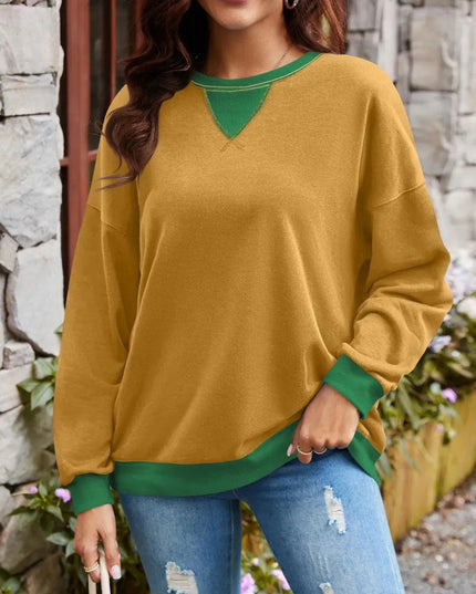 Contrast Lovelet Round Neck Long Sleeve Pullover