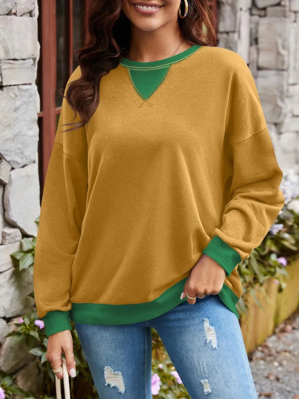 Contrast Lovelet Round Neck Long Sleeve Pullover