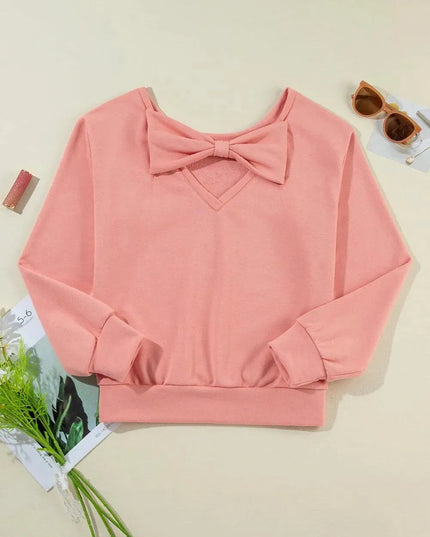 Bow Tie Detail Long Sleeve Pullover Sweatshirt