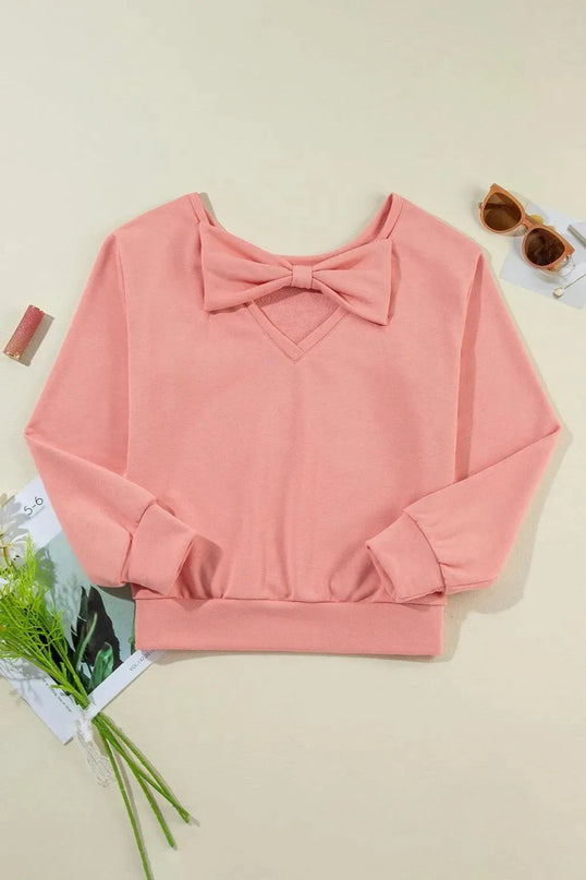 Bow Tie Detail Long Sleeve Pullover Sweatshirt