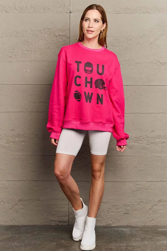 Simply Love Full Size TOUCHDOWN Long Sleeve Sweatshirt - ShopEasier