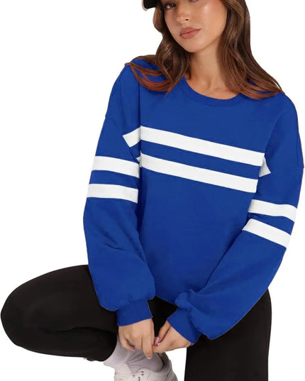 Lovelet Striped Round Neck Dropped Shoulder Sweatshirt - ShopEasier