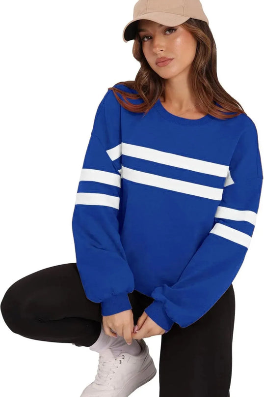 Lovelet Striped Round Neck Dropped Shoulder Sweatshirt - ShopEasier