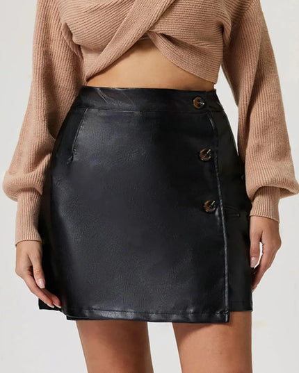 Buttoned High Rise Mini Skirt