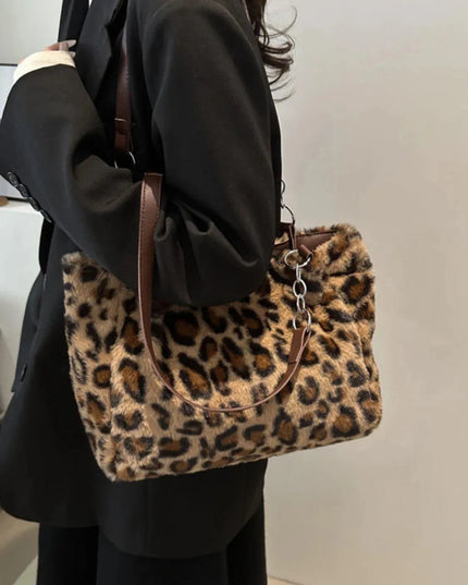 Bolso de hombro de piel sintética con estampado de leopardo