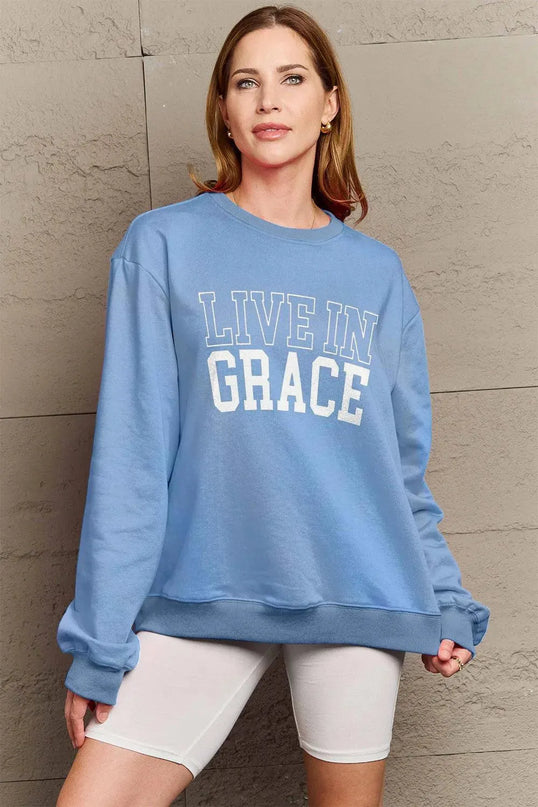 Simply Love Full Size LIVE IN GRACE Graphic Sweatshirt - ShopEasier