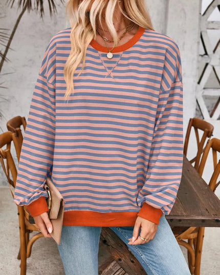 Chic Contrast Striped Long Sleeve Pullover