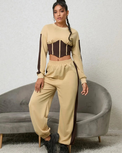 Contrast Sweatshirt and Sweatpants Set - ShopEasier