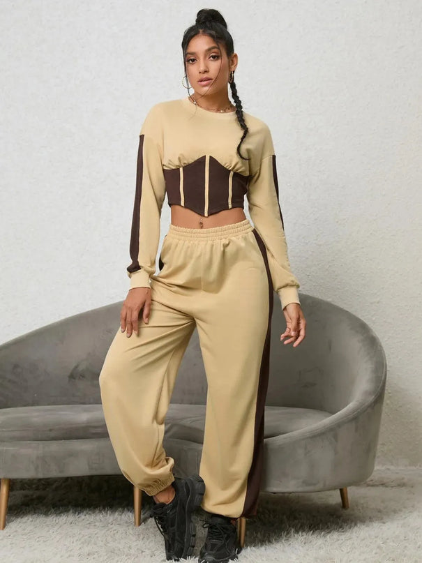 Contrast Sweatshirt and Sweatpants Set - ShopEasier