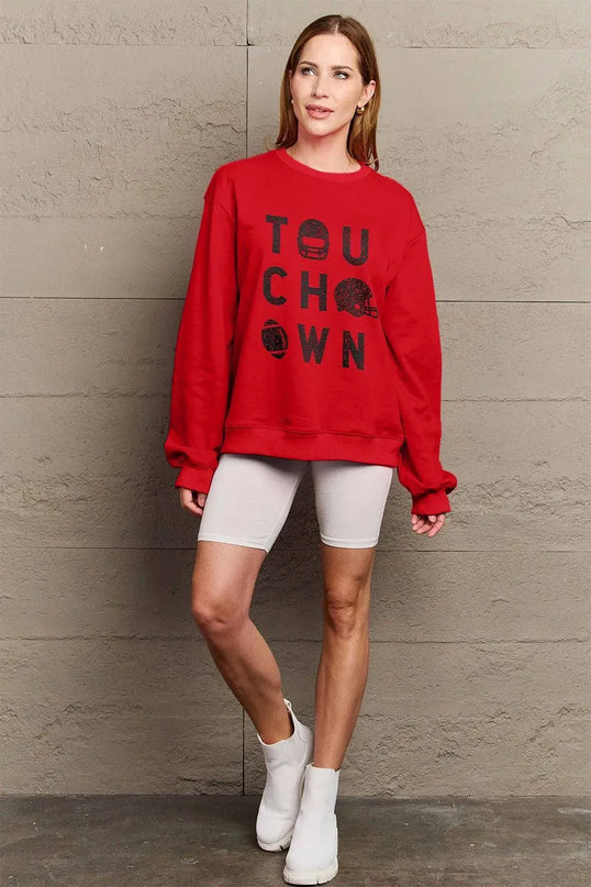 Simply Love Full Size TOUCHDOWN Long Sleeve Sweatshirt - ShopEasier