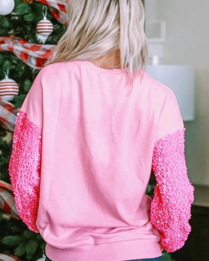 Sparkling Heart Sequin Long Sleeve Sweatshirt for Valentine's Day